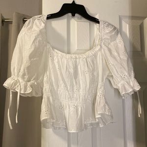 White H&M Puff Sleeve Crop Top